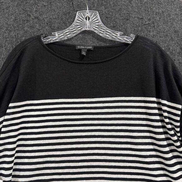 Eileen Fisher Sweater Women's Small Black White Stripe Linen Cotton Boxy Top - Picture 2 of 7